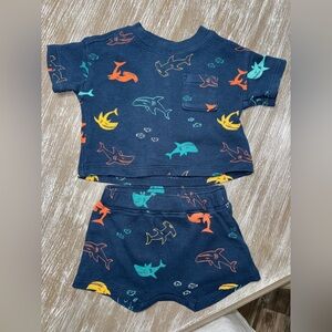 Old Navy 0-3m Shark Print Matching Set - Navy and Multicolor